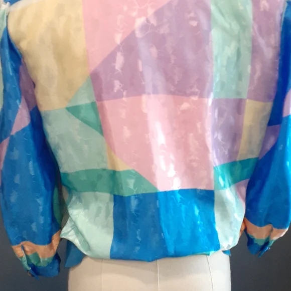 Vintage Y2k Office Siren vibrant color blocking blouse top size 6 - Picture 7 of 15